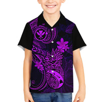Hawaii Family Matching Long Sleeve Bodycon Dress and Hawaiian Shirt Pineapple Mix Polynesian Plumeria Purple Version - Wonder Print Shop