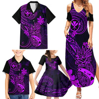 Hawaii Family Matching Summer Maxi Dress and Hawaiian Shirt Pineapple Mix Polynesian Plumeria Purple Version - Wonder Print Shop