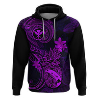 Hawaii Hoodie Pineapple Mix Polynesian Plumeria Purple Version - Wonder Print Shop