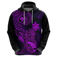 Hawaii Hoodie Pineapple Mix Polynesian Plumeria Purple Version - Wonder Print Shop