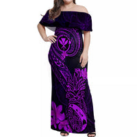 Hawaii Off Shoulder Maxi Dress Pineapple Mix Polynesian Plumeria Purple Version - Wonder Print Shop
