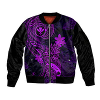Hawaii Sleeve Zip Bomber Jacket Pineapple Mix Polynesian Plumeria Purple Version - Wonder Print Shop