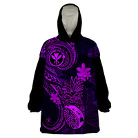 Hawaii Wearable Blanket Hoodie Pineapple Mix Polynesian Plumeria Purple Version - Wonder Print Shop