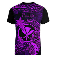 Hawaii Women V Neck T Shirt Pineapple Mix Polynesian Plumeria Purple Version - Wonder Print Shop