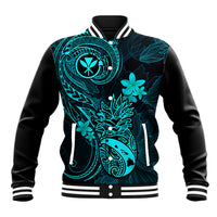 Hawaii Baseball Jacket Pineapple Mix Polynesian Plumeria Turquoise Version - Wonder Print Shop