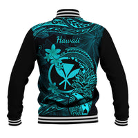 Hawaii Baseball Jacket Pineapple Mix Polynesian Plumeria Turquoise Version - Wonder Print Shop