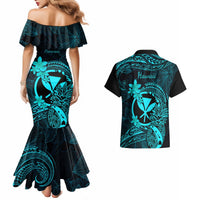 Hawaii Couples Matching Mermaid Dress and Hawaiian Shirt Pineapple Mix Polynesian Plumeria Turquoise Version - Wonder Print Shop