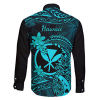 Hawaii Family Matching Long Sleeve Bodycon Dress and Hawaiian Shirt Pineapple Mix Polynesian Plumeria Turquoise Version - Wonder Print Shop
