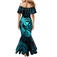 Hawaii Family Matching Mermaid Dress and Hawaiian Shirt Pineapple Mix Polynesian Plumeria Turquoise Version - Wonder Print Shop