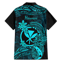 Hawaii Family Matching Off Shoulder Maxi Dress and Hawaiian Shirt Pineapple Mix Polynesian Plumeria Turquoise Version - Wonder Print Shop