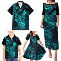 Hawaii Family Matching Puletasi Dress and Hawaiian Shirt Pineapple Mix Polynesian Plumeria Turquoise Version - Wonder Print Shop