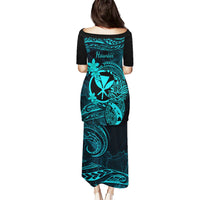 Hawaii Family Matching Puletasi Dress and Hawaiian Shirt Pineapple Mix Polynesian Plumeria Turquoise Version - Wonder Print Shop