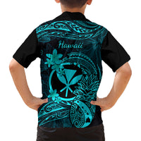 Hawaii Family Matching Summer Maxi Dress and Hawaiian Shirt Pineapple Mix Polynesian Plumeria Turquoise Version - Wonder Print Shop