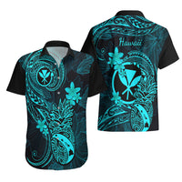 Hawaii Hawaiian Shirt Pineapple Mix Polynesian Plumeria Turquoise Version - Wonder Print Shop