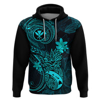 Hawaii Hoodie Pineapple Mix Polynesian Plumeria Turquoise Version - Wonder Print Shop
