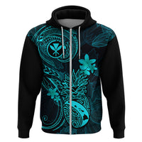 Hawaii Hoodie Pineapple Mix Polynesian Plumeria Turquoise Version - Wonder Print Shop