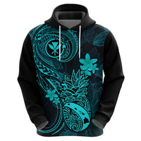 Hawaii Hoodie Pineapple Mix Polynesian Plumeria Turquoise Version - Wonder Print Shop
