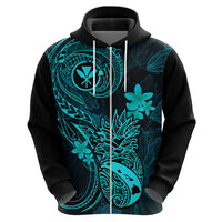 Hawaii Hoodie Pineapple Mix Polynesian Plumeria Turquoise Version - Wonder Print Shop