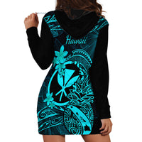 Hawaii Hoodie Dress Pineapple Mix Polynesian Plumeria Turquoise Version - Wonder Print Shop