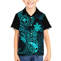 Hawaii Kid Hawaiian Shirt Pineapple Mix Polynesian Plumeria Turquoise Version - Wonder Print Shop