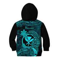 Hawaii Kid Hoodie Pineapple Mix Polynesian Plumeria Turquoise Version - Wonder Print Shop