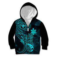 Hawaii Kid Hoodie Pineapple Mix Polynesian Plumeria Turquoise Version - Wonder Print Shop