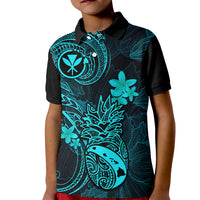 Hawaii Kid Polo Shirt Pineapple Mix Polynesian Plumeria Turquoise Version - Wonder Print Shop