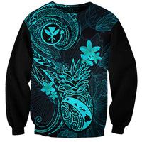 Hawaii Sweatshirt Pineapple Mix Polynesian Plumeria Turquoise Version - Wonder Print Shop