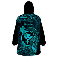Hawaii Wearable Blanket Hoodie Pineapple Mix Polynesian Plumeria Turquoise Version - Wonder Print Shop