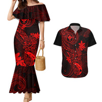 Hawaii Couples Matching Mermaid Dress and Hawaiian Shirt Pineapple Mix Polynesian Plumeria Red Version - Wonder Print Shop