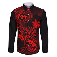 Hawaii Family Matching Long Sleeve Bodycon Dress and Hawaiian Shirt Pineapple Mix Polynesian Plumeria Red Version - Wonder Print Shop