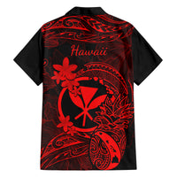 Hawaii Family Matching Off Shoulder Long Sleeve Dress and Hawaiian Shirt Pineapple Mix Polynesian Plumeria Red Version - Wonder Print Shop