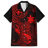 Hawaii Family Matching Off Shoulder Maxi Dress and Hawaiian Shirt Pineapple Mix Polynesian Plumeria Red Version - Wonder Print Shop