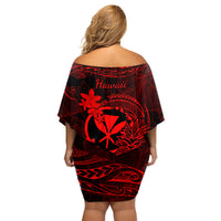 Hawaii Family Matching Off Shoulder Short Dress and Hawaiian Shirt Pineapple Mix Polynesian Plumeria Red Version - Wonder Print Shop