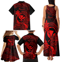 Hawaii Family Matching Tank Maxi Dress and Hawaiian Shirt Pineapple Mix Polynesian Plumeria Red Version - Wonder Print Shop