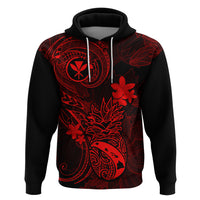 Hawaii Hoodie Pineapple Mix Polynesian Plumeria Red Version - Wonder Print Shop