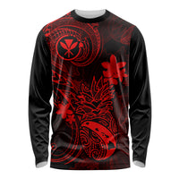 Hawaii Long Sleeve Shirt Pineapple Mix Polynesian Plumeria Red Version - Wonder Print Shop