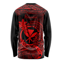 Hawaii Long Sleeve Shirt Pineapple Mix Polynesian Plumeria Red Version - Wonder Print Shop