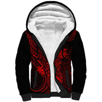 Hawaii Sherpa Hoodie Pineapple Mix Polynesian Plumeria Red Version - Wonder Print Shop