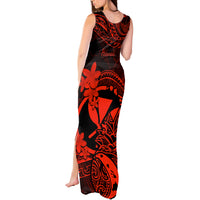 Hawaii Tank Maxi Dress Pineapple Mix Polynesian Plumeria Red Version - Wonder Print Shop