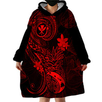 Hawaii Wearable Blanket Hoodie Pineapple Mix Polynesian Plumeria Red Version - Wonder Print Shop