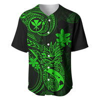 Hawaii Baseball Jersey Pineapple Mix Polynesian Plumeria Green Version - Wonder Print Shop