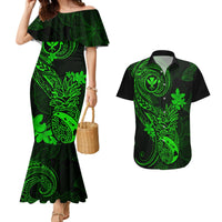 Hawaii Couples Matching Mermaid Dress and Hawaiian Shirt Pineapple Mix Polynesian Plumeria Green Version - Wonder Print Shop