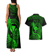 Hawaii Couples Matching Tank Maxi Dress and Hawaiian Shirt Pineapple Mix Polynesian Plumeria Green Version - Wonder Print Shop