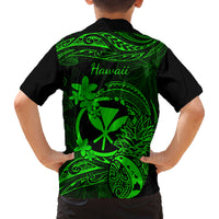 Hawaii Family Matching Off Shoulder Maxi Dress and Hawaiian Shirt Pineapple Mix Polynesian Plumeria Green Version - Wonder Print Shop