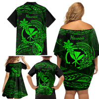Hawaii Family Matching Off Shoulder Short Dress and Hawaiian Shirt Pineapple Mix Polynesian Plumeria Green Version - Wonder Print Shop