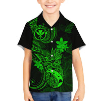 Hawaii Family Matching Off Shoulder Short Dress and Hawaiian Shirt Pineapple Mix Polynesian Plumeria Green Version - Wonder Print Shop