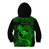 Hawaii Kid Hoodie Pineapple Mix Polynesian Plumeria Green Version - Wonder Print Shop