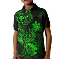 Hawaii Kid Polo Shirt Pineapple Mix Polynesian Plumeria Green Version - Wonder Print Shop