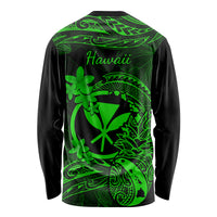 Hawaii Long Sleeve Shirt Pineapple Mix Polynesian Plumeria Green Version - Wonder Print Shop